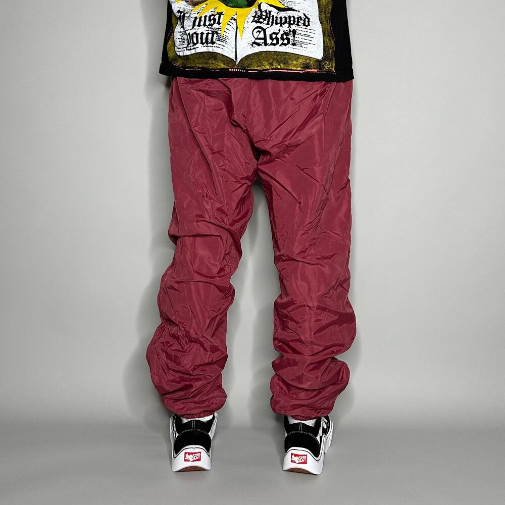 Vintage 90s Track Pants Mens XL Maroon Red Polyester Joggers Elastic Cuffs - Picture 3 of 5